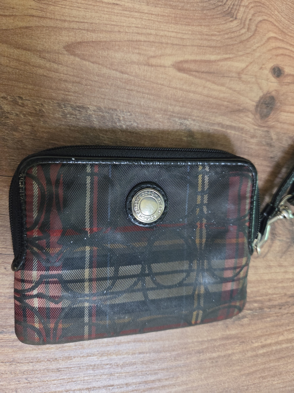 Coach Plaid Wristlet Wallet in Black and Red